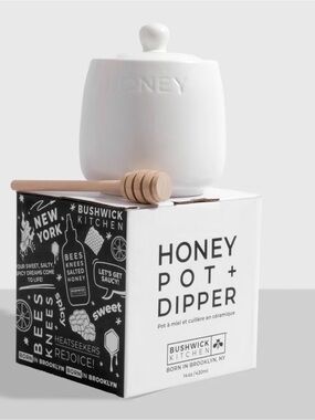 NIB White Honey Pot + Dipper